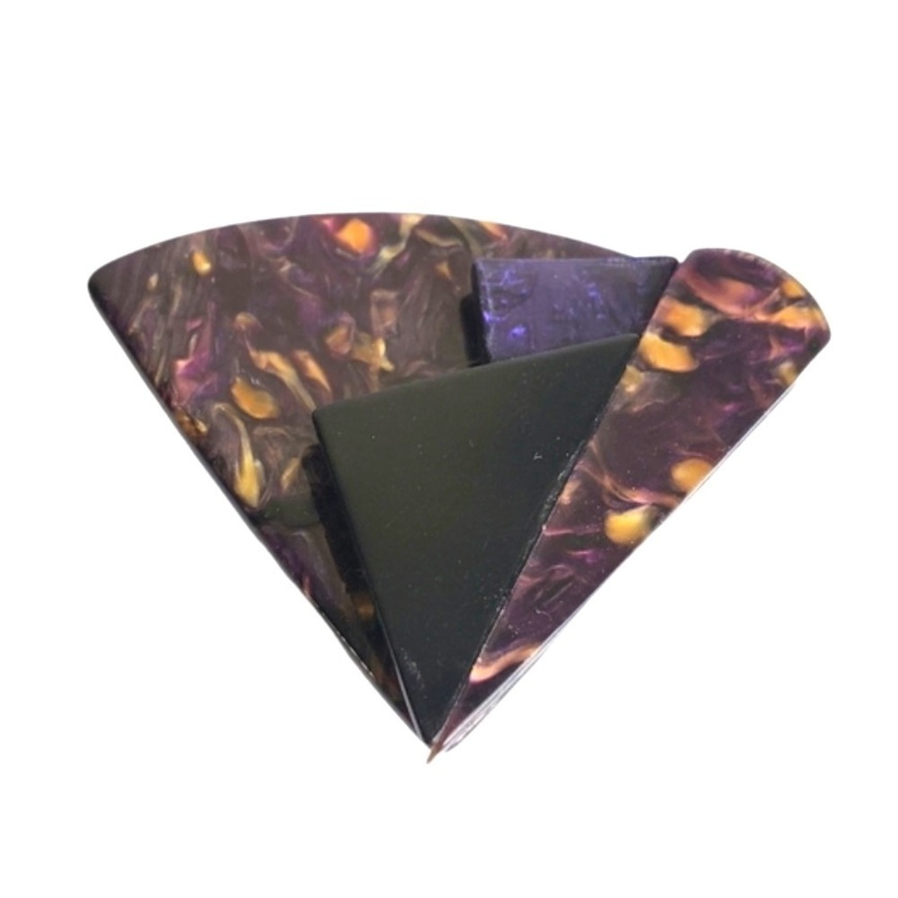 Vintage Lucite Resin Brooch Post Modern Swirl Purple Black Retro 80s